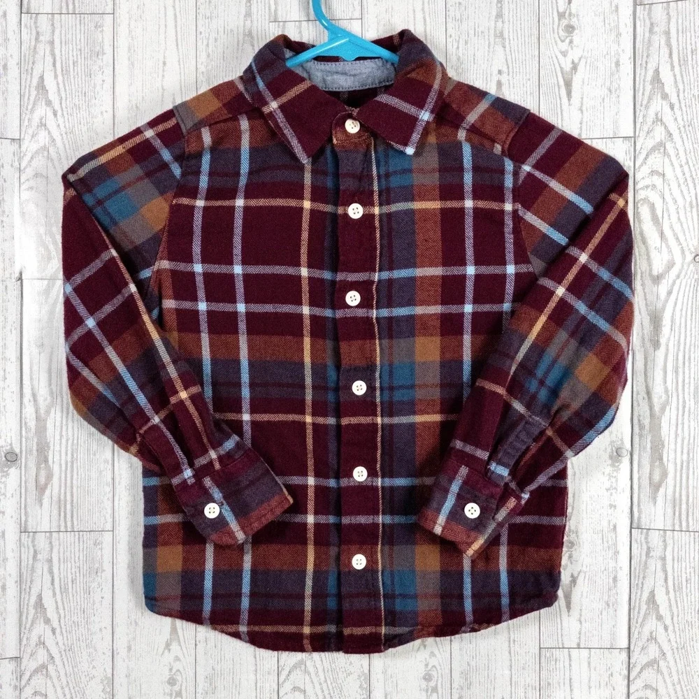 OshKosh B'gosh Boys 5/5A Plaid Flannel Button Up Shirt Long Sleeve Cotton Fall